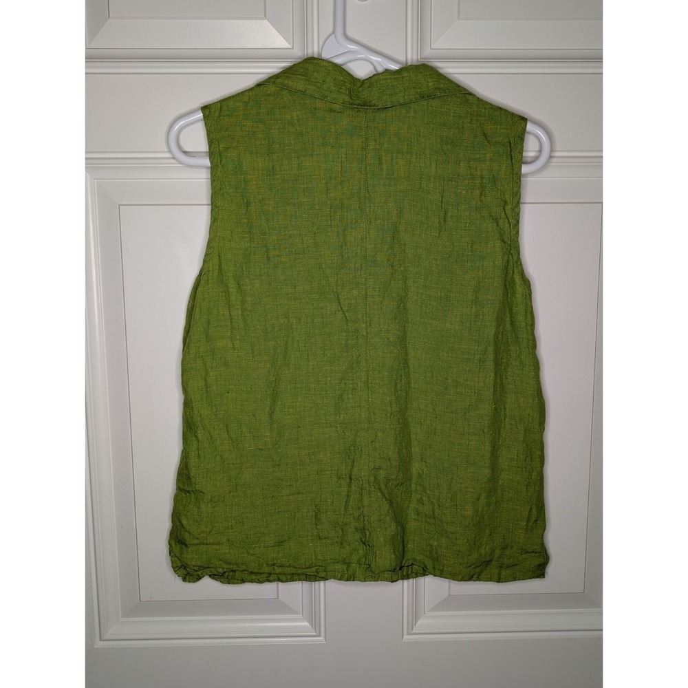 Vtg Casual Corner Women's Small* Bright Green Linen Sleeveless Button Down Top - Picture 3 of 6